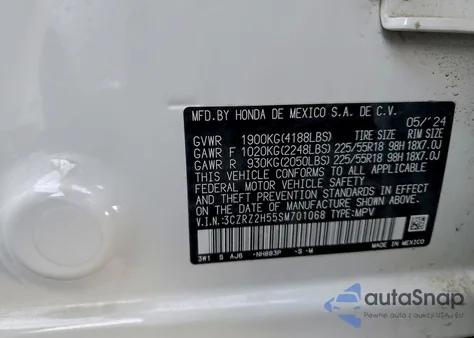 2025 Honda Hr-V Sport z USA, uszkodzony, nr VIN 3CZRZ2H55SM701068